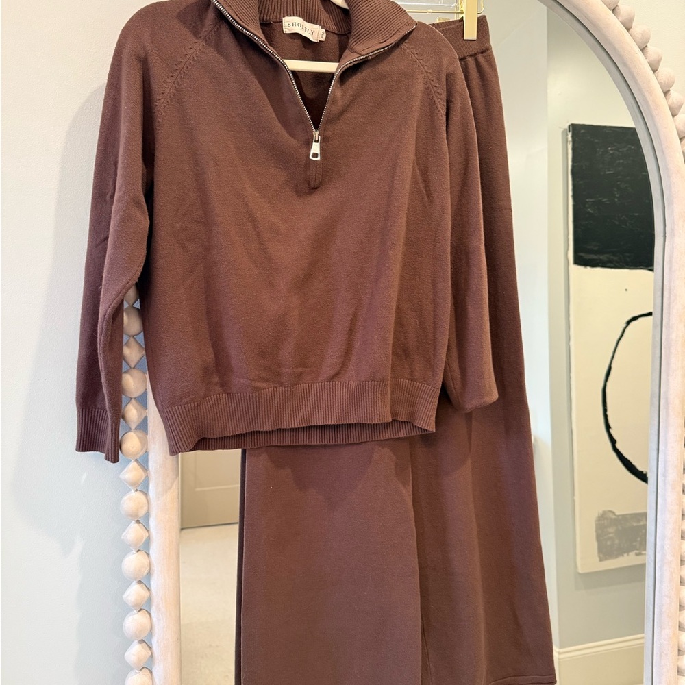 Half-Zip Knit Sweater and Pant Set - Chocolate Brown